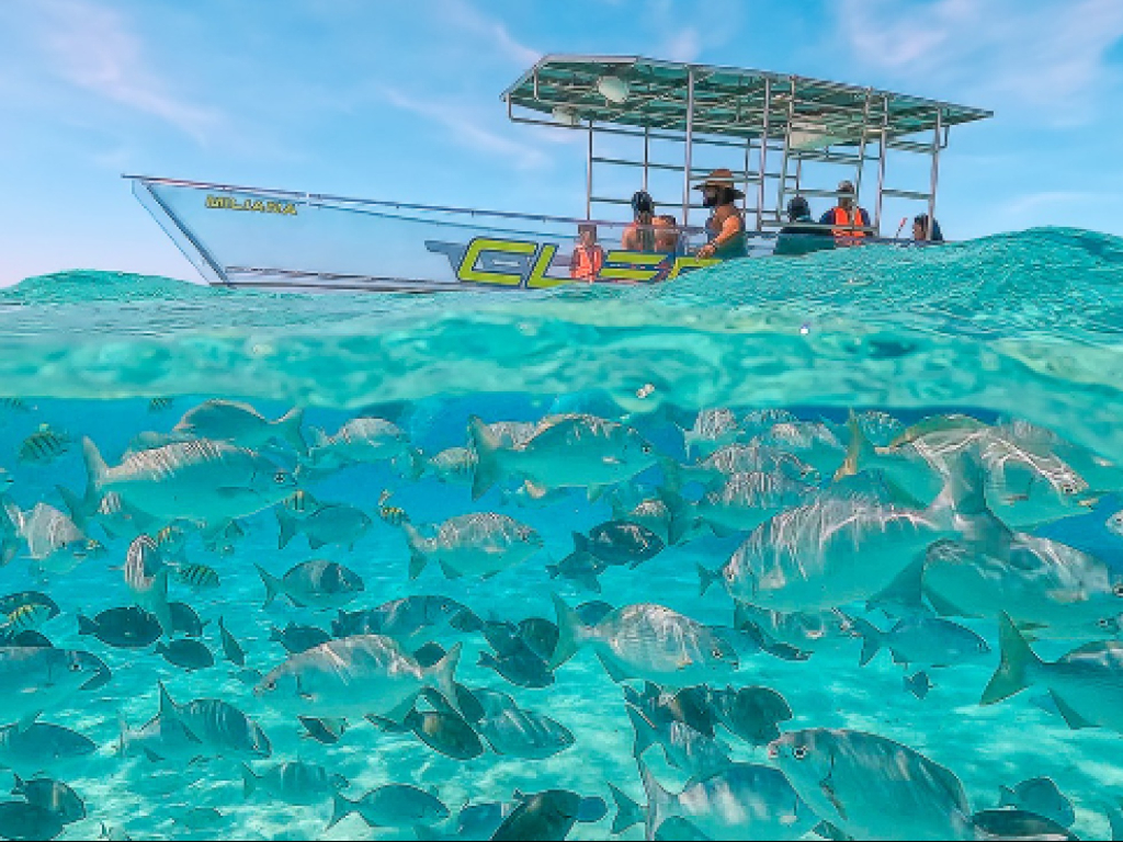 lancha o bote transparente en san andres